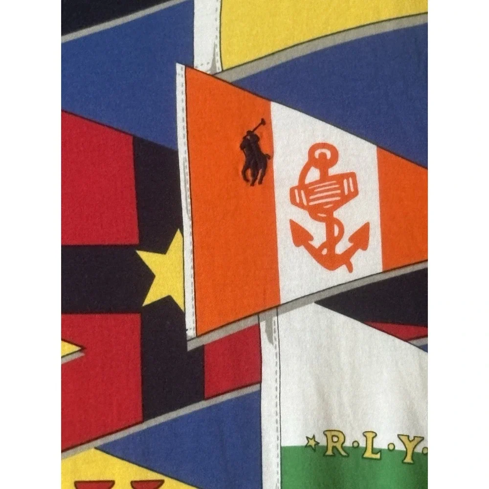 Polo Ralph Lauren Yacht Club RLYC All Over Print Flag Anchor Graphic T-Shirt M